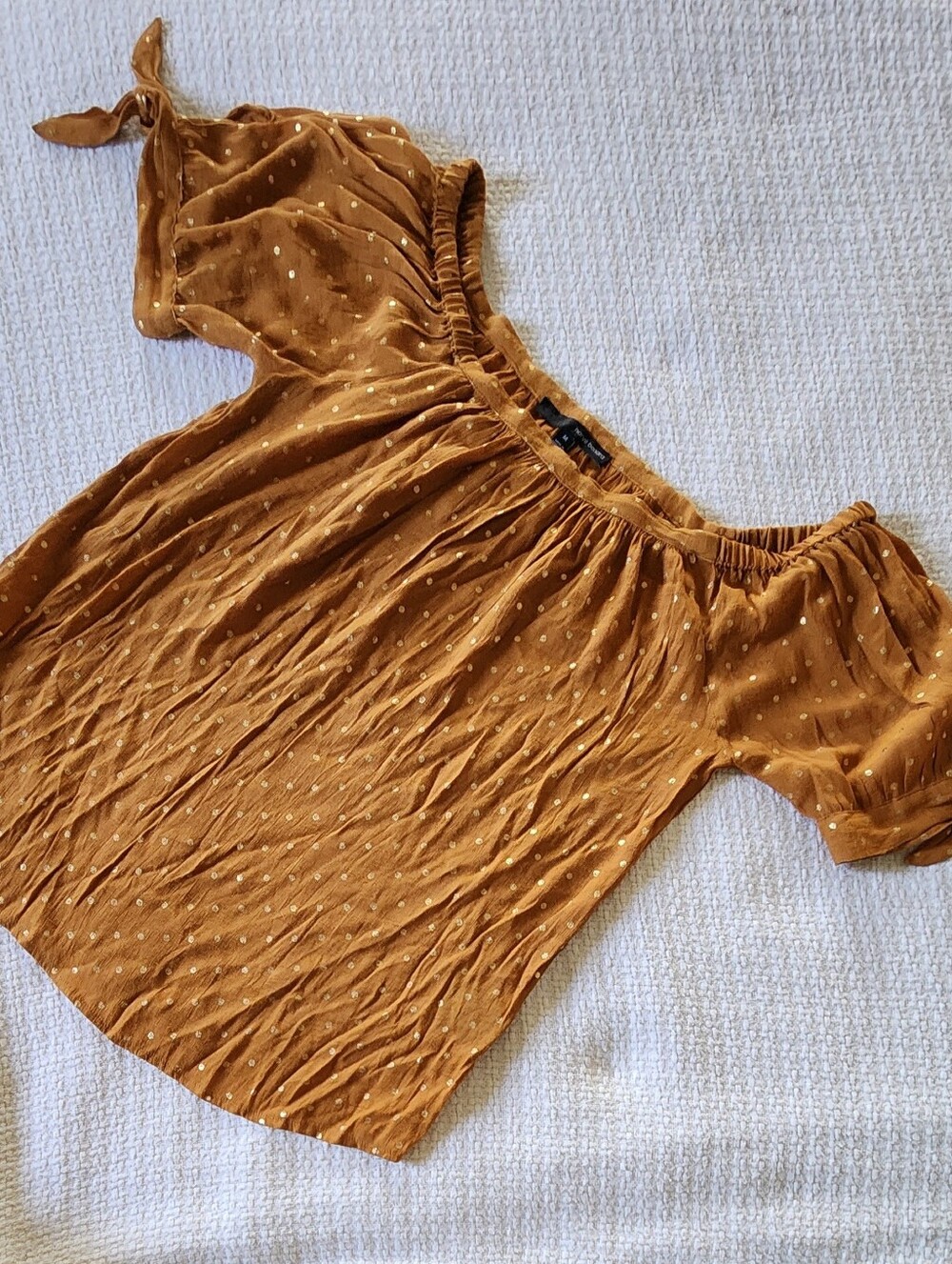 Harve Benard Ochre Gold Polka Dot Tie Sleeve Blouse